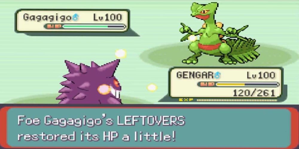 A Pokemon healing by using the Leftovers held item