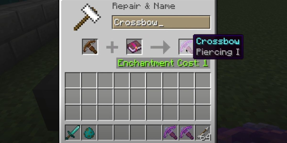 piercing enchantment on crossbow in minecraft