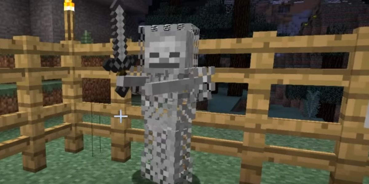 skeleton holding a sword in minecraft