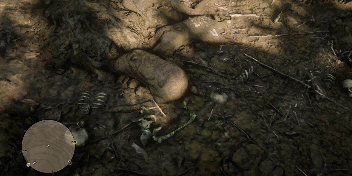 Close-up of the Aberdeen corpse in RDR2