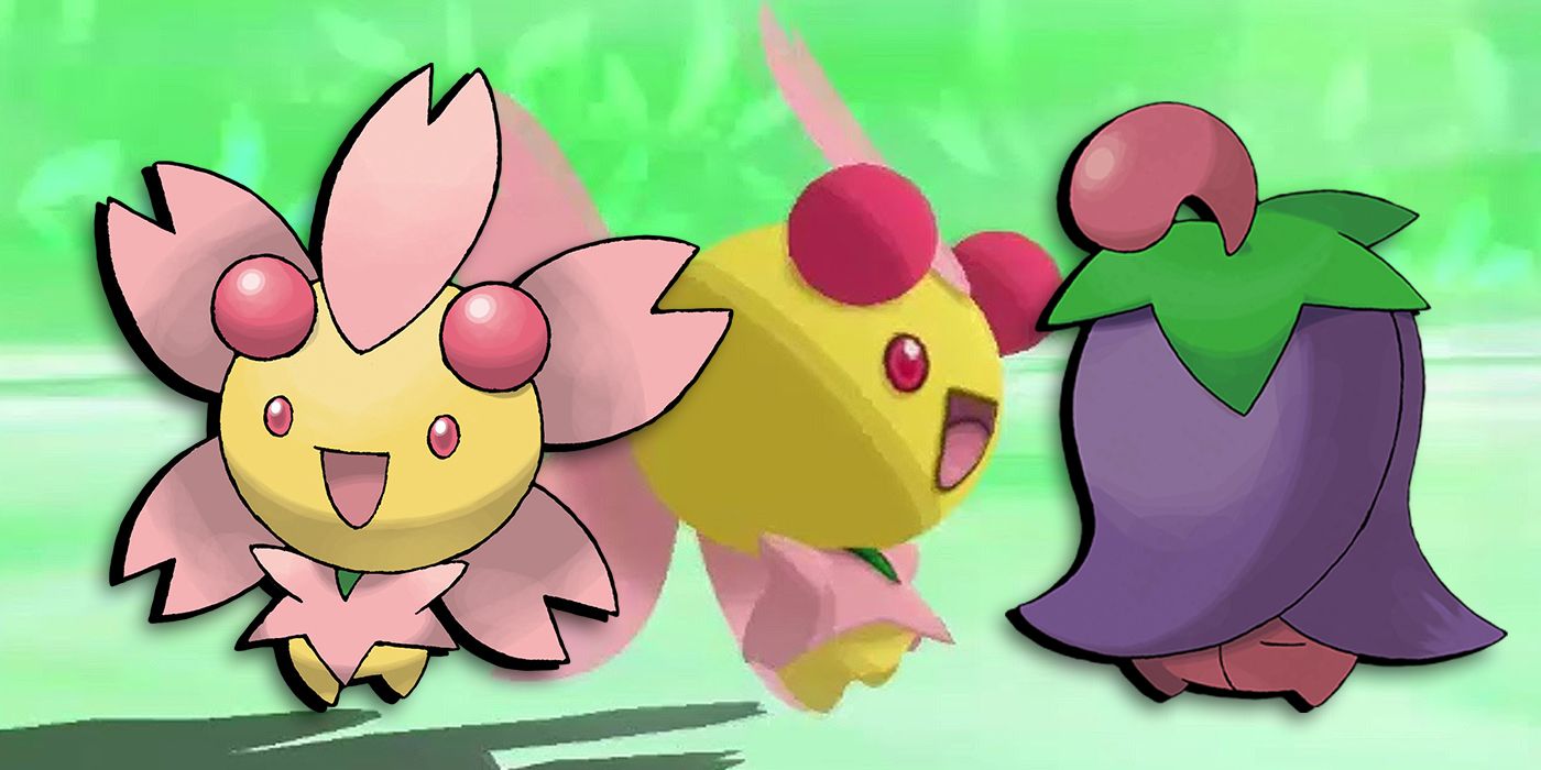 Pokemon: Both The Open And Closed Versions Of Cherrim Overlaid On Image Of How Cherrim Looks In-Game