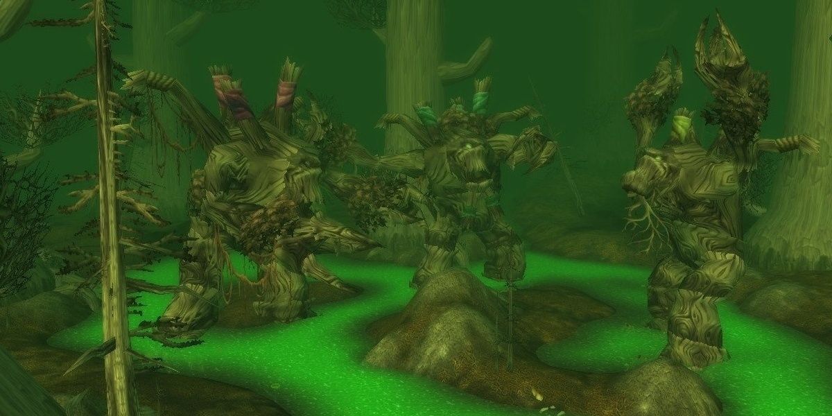 Wow Classic, Felwood, with corrupted tree elementals and fel pools.  