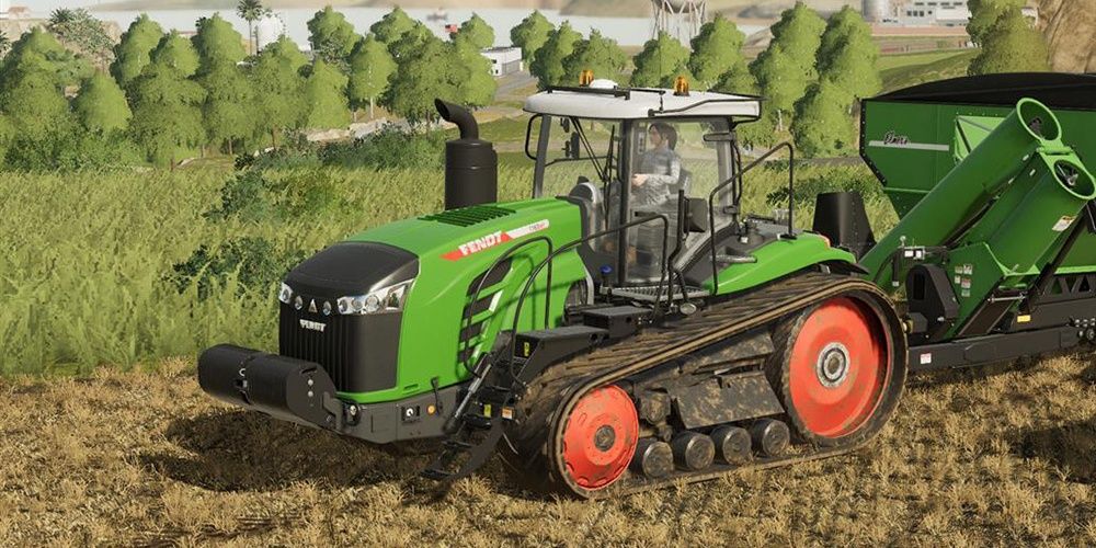 A close up image of a tractor from Farming Simulator