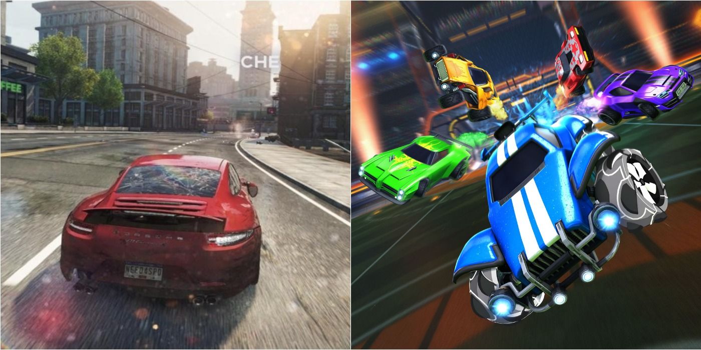 Driving Game and Rocket League Split Image