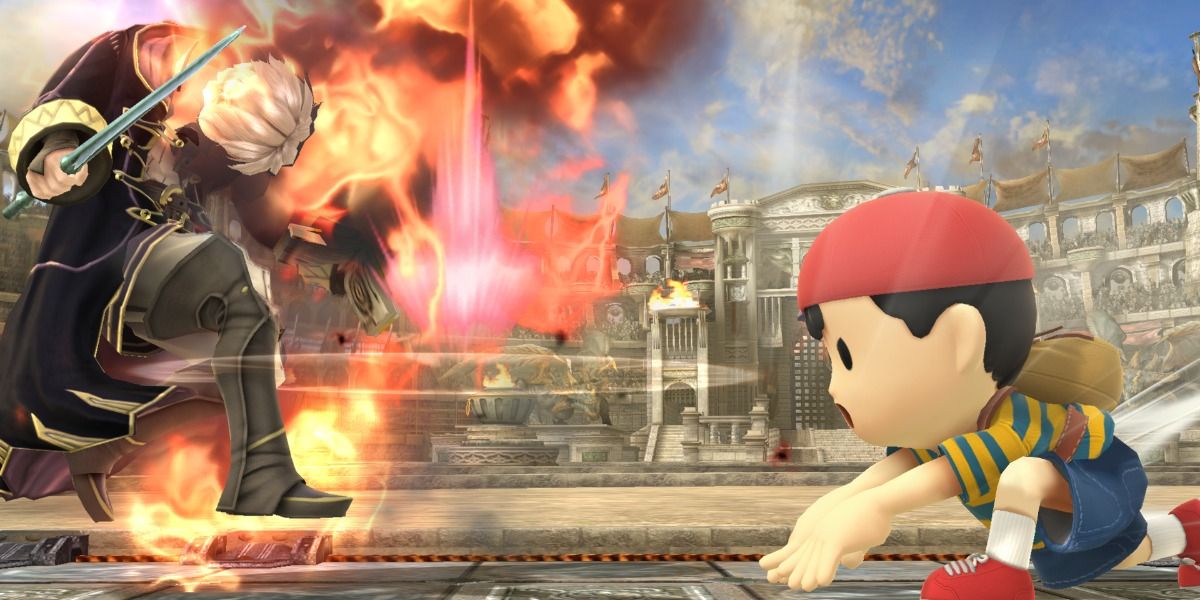 Ness Using PK Fire in Super Smash Brothers Ultimate