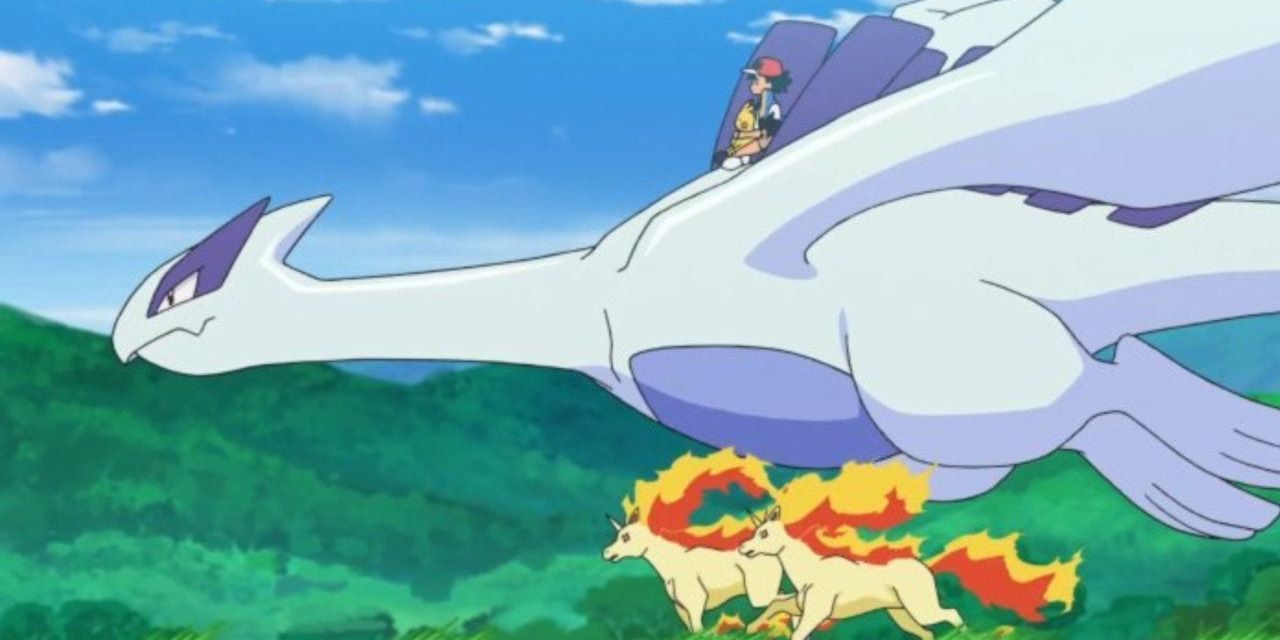 Pokemon Anime Lugia Flying Over Rapidash