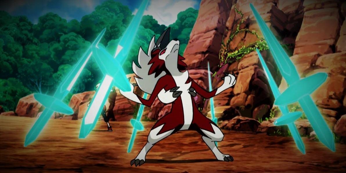 Pokemon Sun Moon Anime Lycanroc Red Using Sword's Dance Battle On Mountain