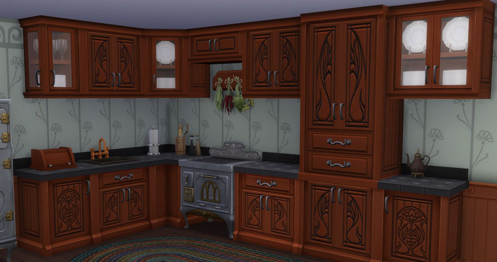 The realm of magic kitchen units with wall cupboards above them along 2 walls.