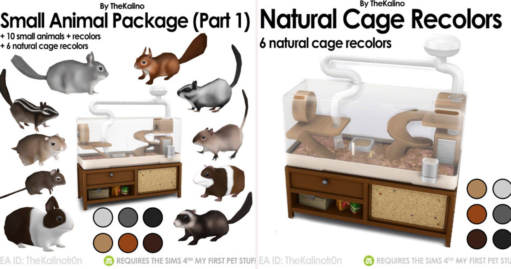 Left side 10 small rodents atround a cage. Right side recolored cage with swatches.