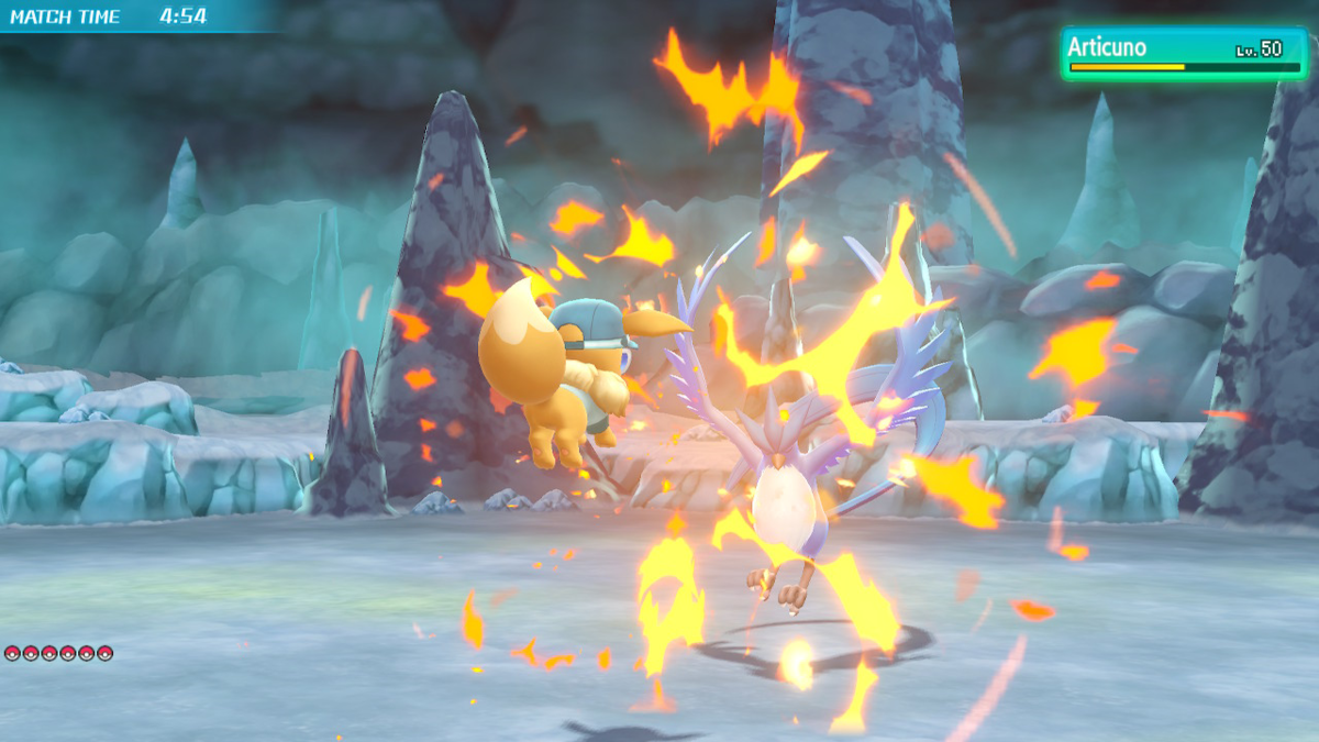 eevee hitting articuno with sizzly slide 