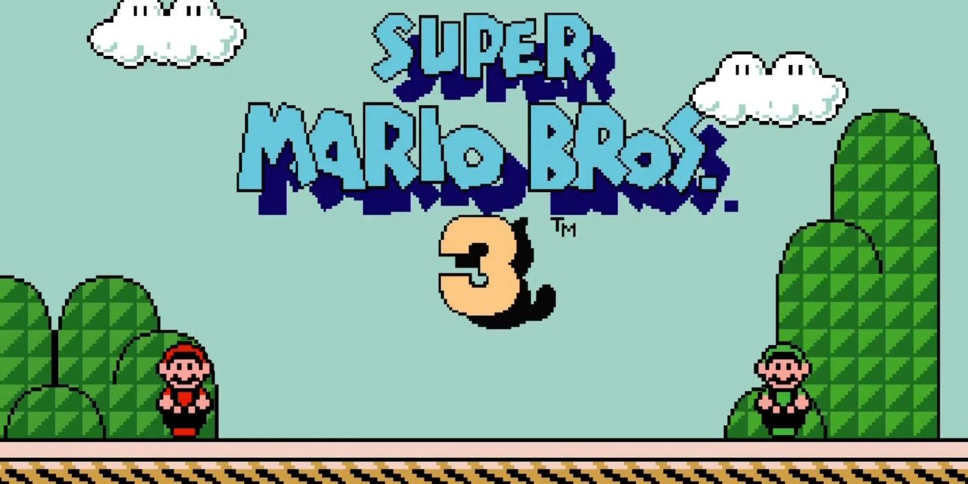 The title screen for Super Mario Bros. 3, showing Mario and Luigi
