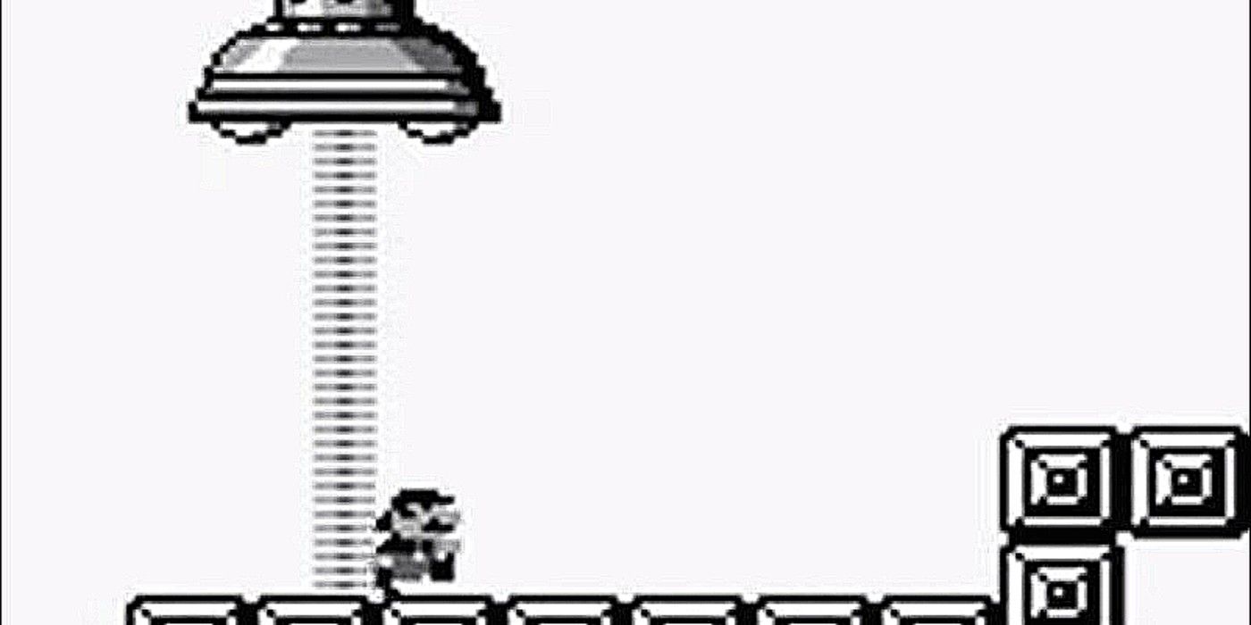 Mario running from UFO in Super Mario Land on Game Boy
