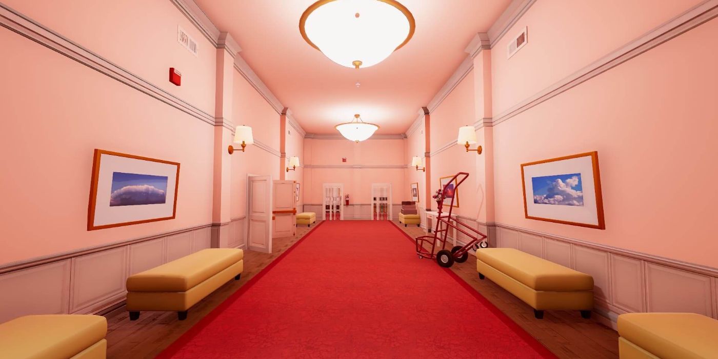 A red hallway in Superliminal