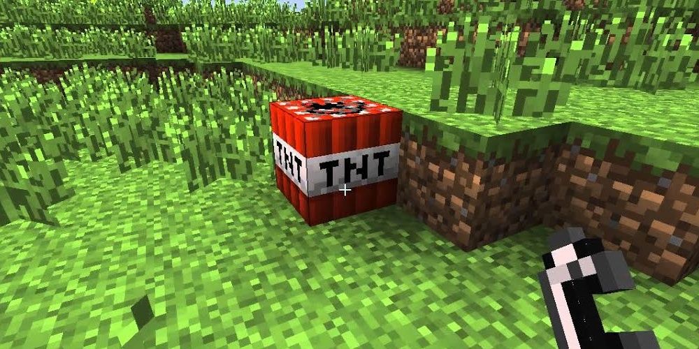 minecraft tnt and flint and steel in a field