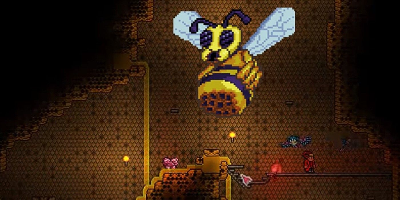Terraria Queen Bee boss battle flying underground