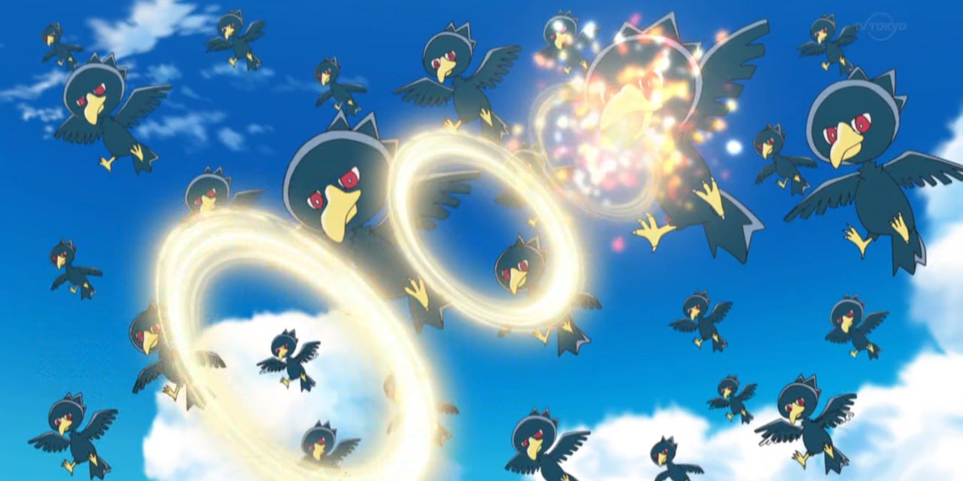 Thunder Wave Murkrow Swarm Murder Pokemon Anime Sparkly Attack