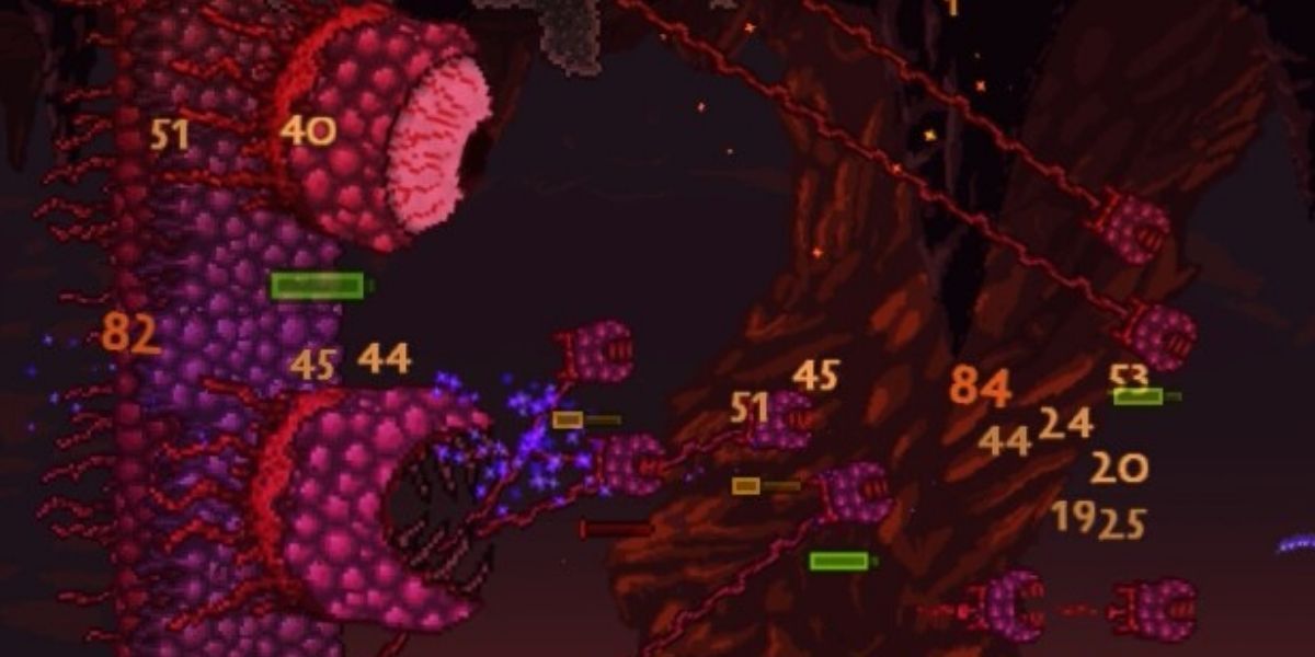 The Wall of Flesh boss fight in Terraria