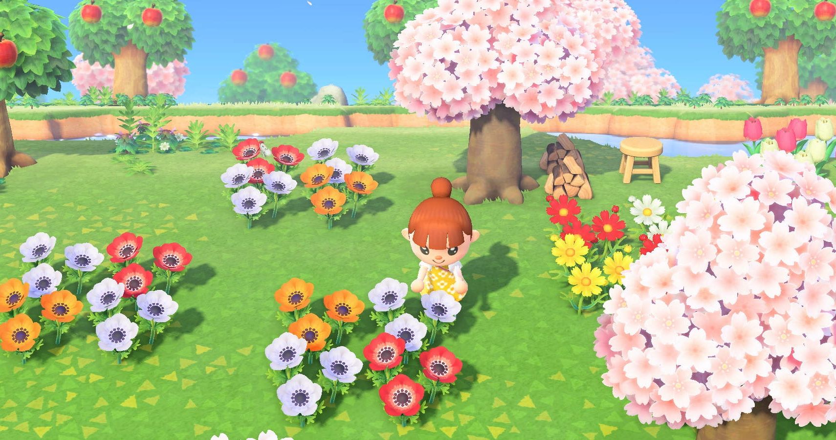 Die Hauptfigur von Animal Crossing: New Horizons dreht sich um Blumen.