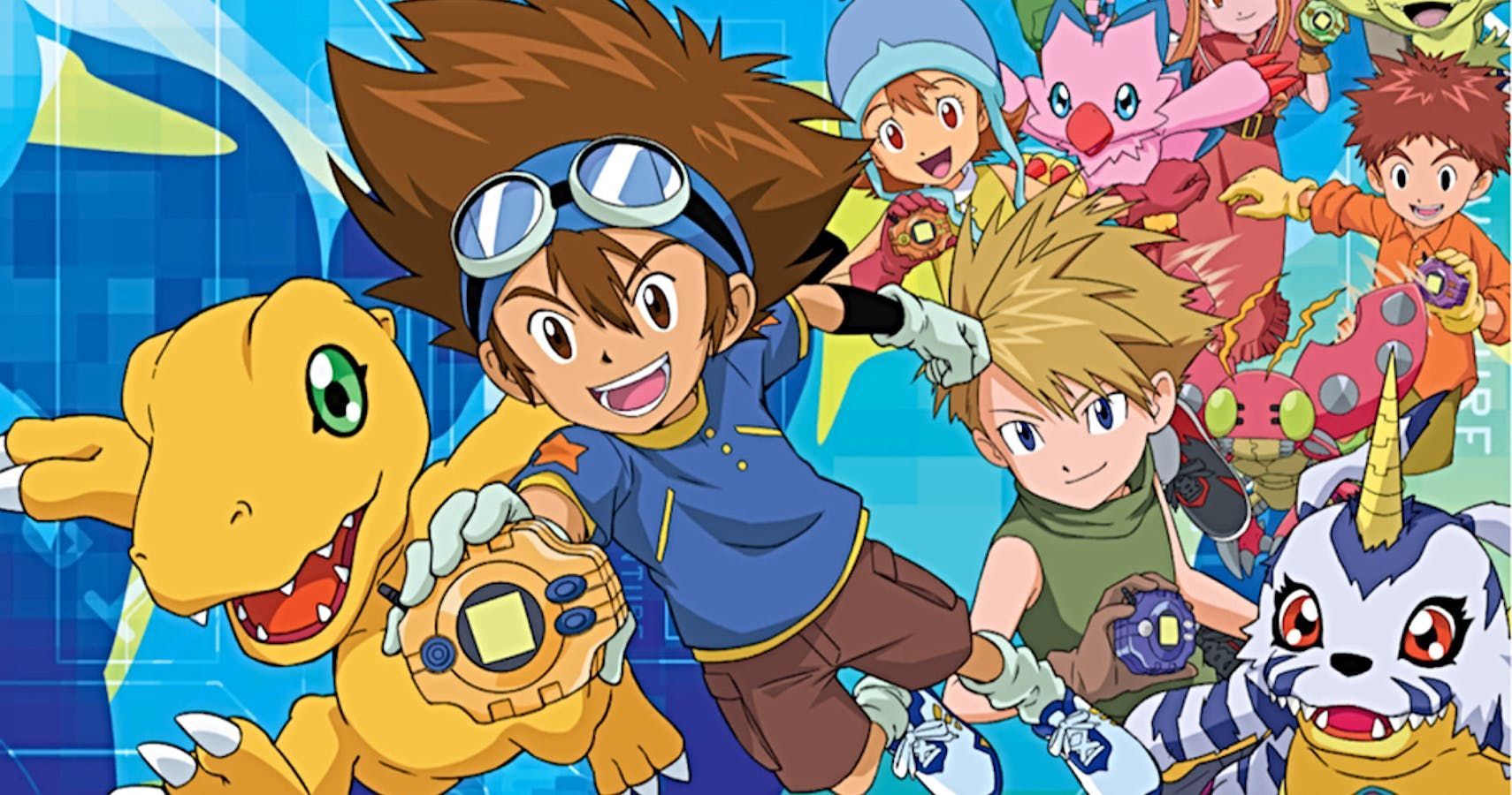 Taichi, Agumon and the rest of the cast of Digimon Adventure.