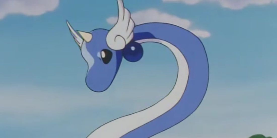A Dragonair Pokemon rearing back in the anime.
