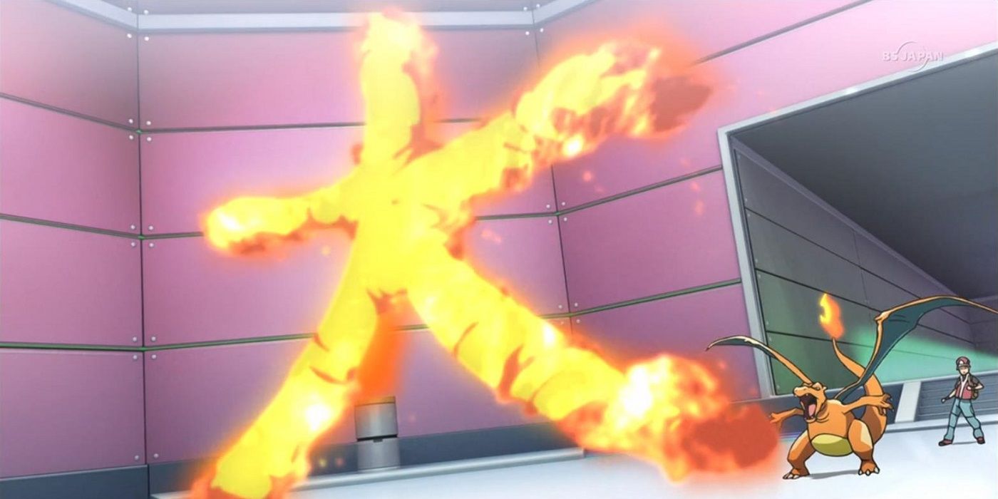 Charizard launching a Fire Blast attack.