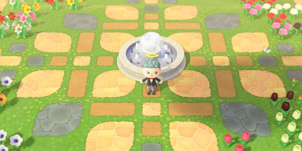 player next to a fountain