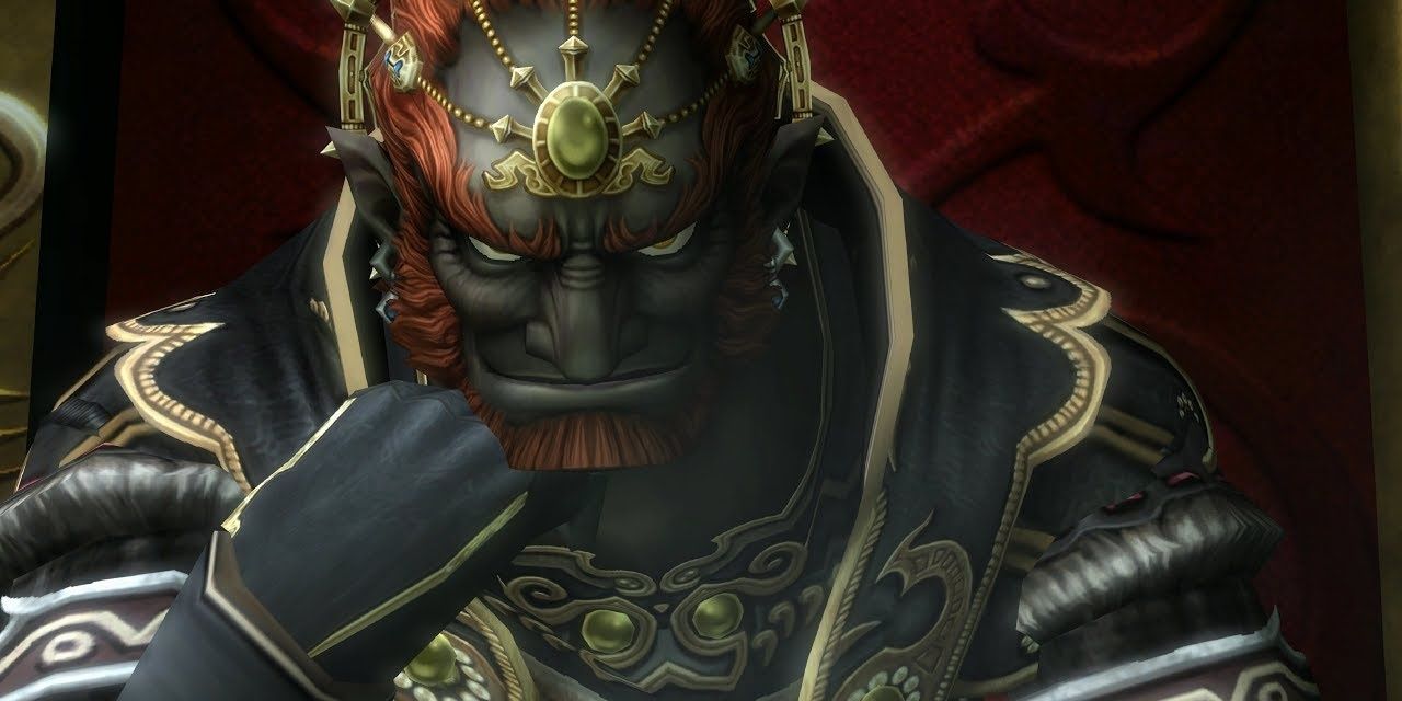 Ganondorf smiles with his fist against his chin.