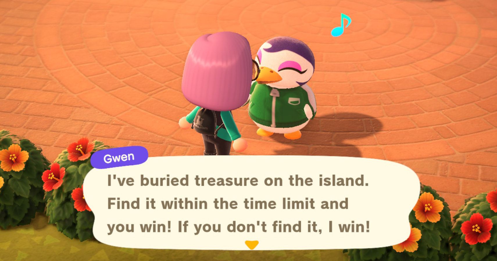 Gwen offering a buried treasure quest