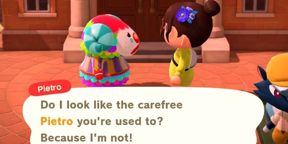 Animal Crossing Pietro talking to the player outside town hall