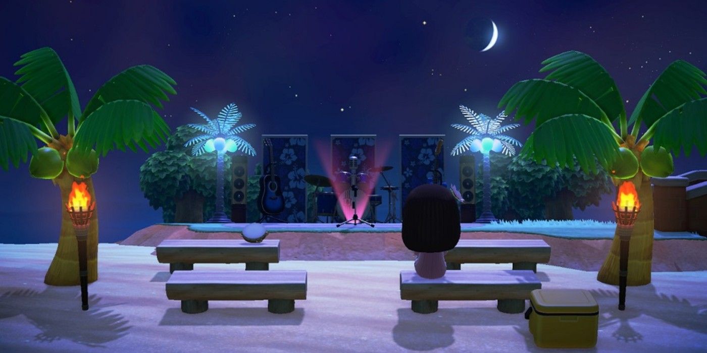 Animal Crossing Concert Area on beach at night