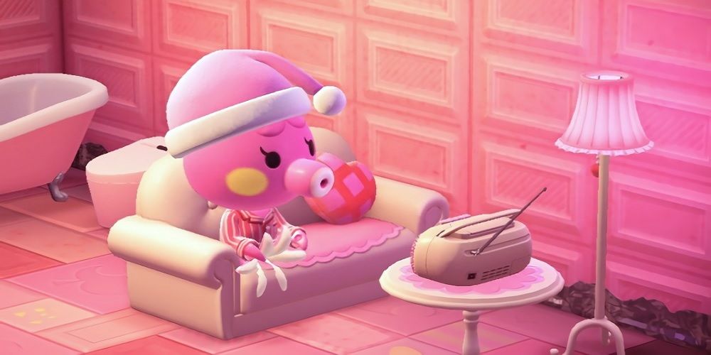 Marina listening to the radio in her pyjamas in Animal Crossing New Horizons.
