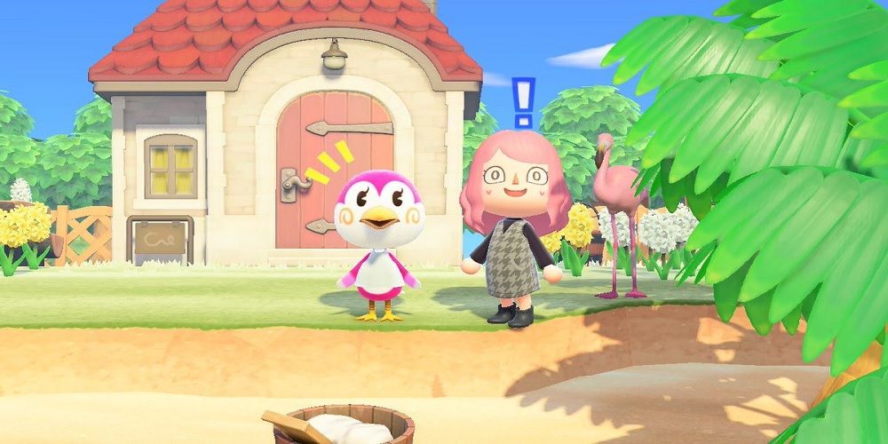 A player standing next to Midge in Animal Crossing: New Horizons