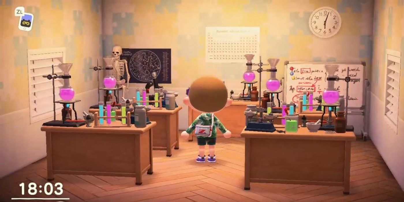Animal Crossing New Horizons Science Lab potions and blackboard
