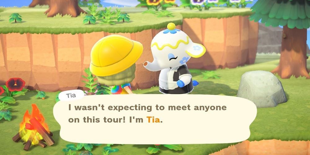 Tia speaking to a player in Animal Crossing: New Horizons