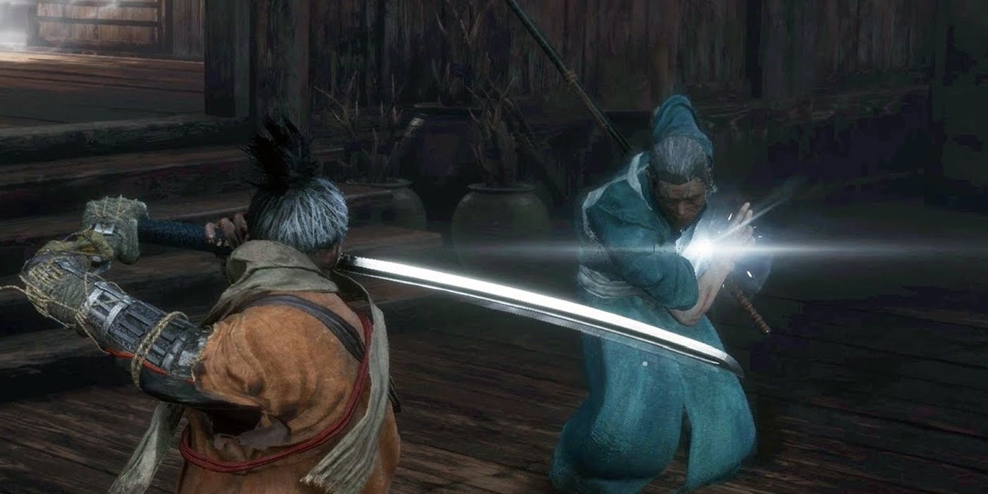 Wolf getting ready to deflect an attack in Sekiro