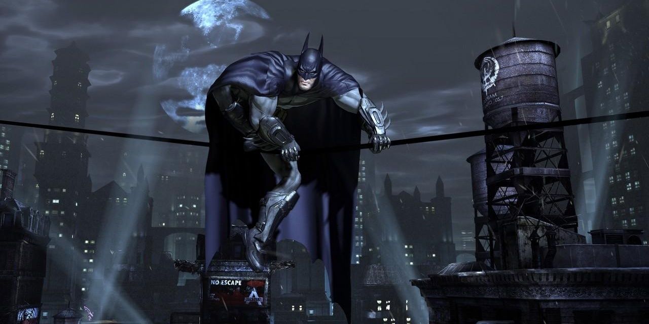 Batman Hanging Off A Wire in Arkham City