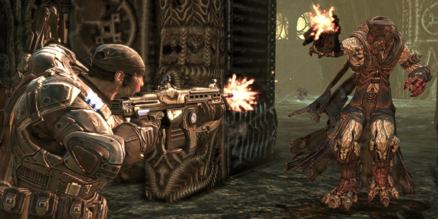 Gears Of War 2 Screenshot Of Marcus Shooting At Kantus