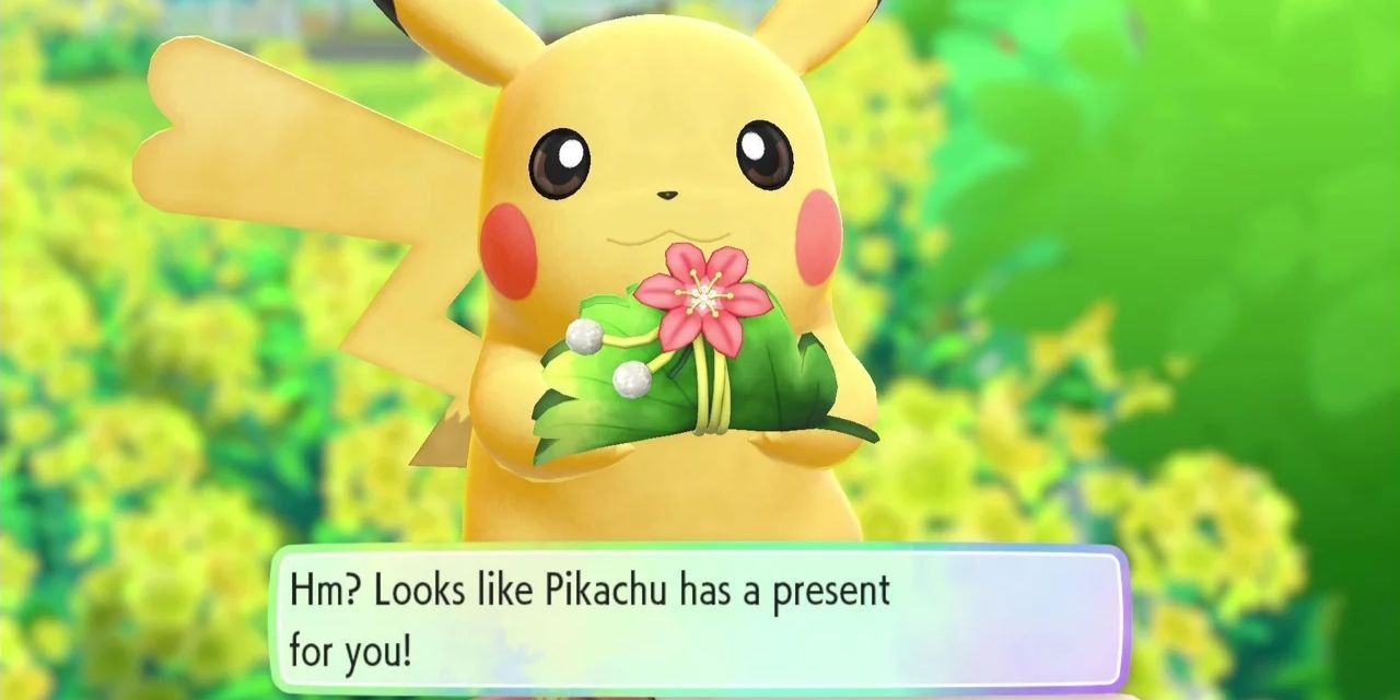 Pikachu giving you a bundle of flowers