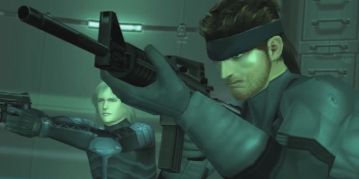 Metal Gear Solid 2 Screenshot Of Snake and Raiden With Guns