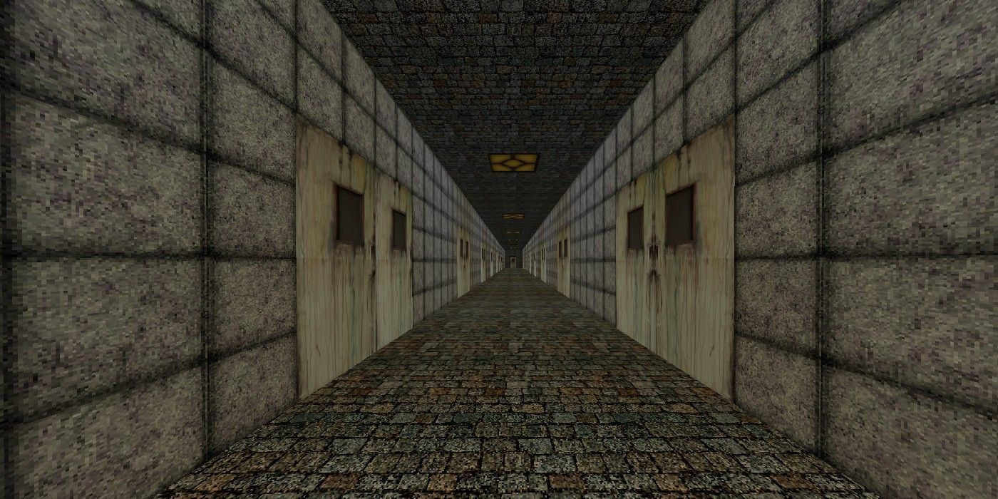 Minecraft horror map Rolling Asylum long dark hallway
