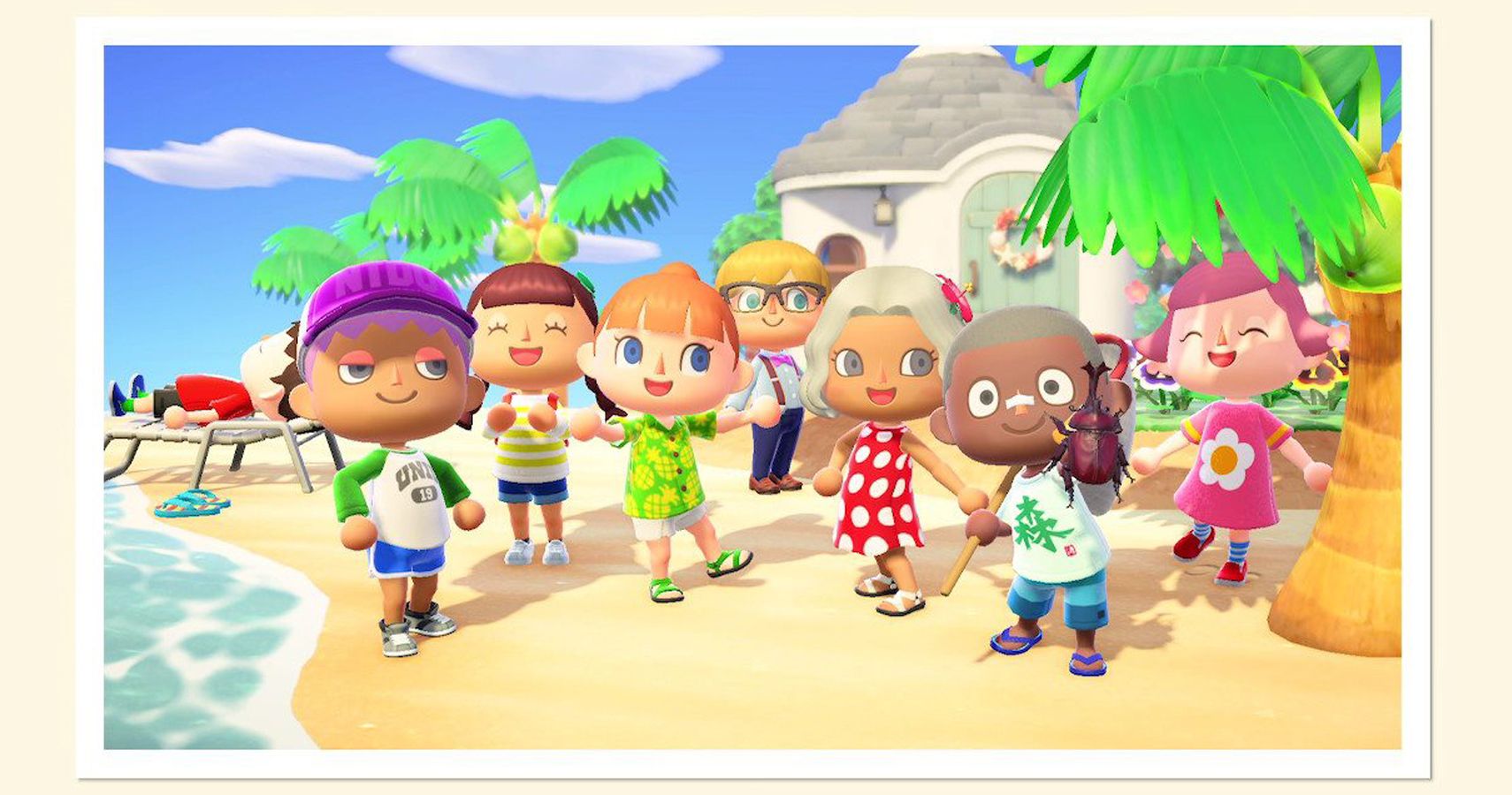 snapshot of happy villagers together on a beach