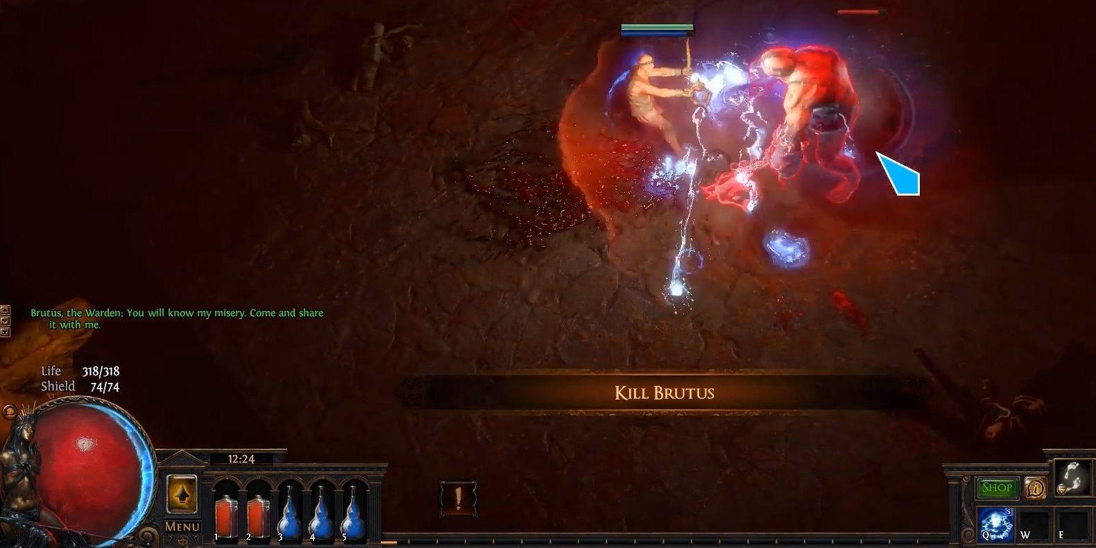 The Brutus boss fight from Path to Exile
