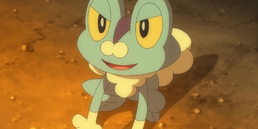 Froakie watching a house burn down in the Pokemon Anime