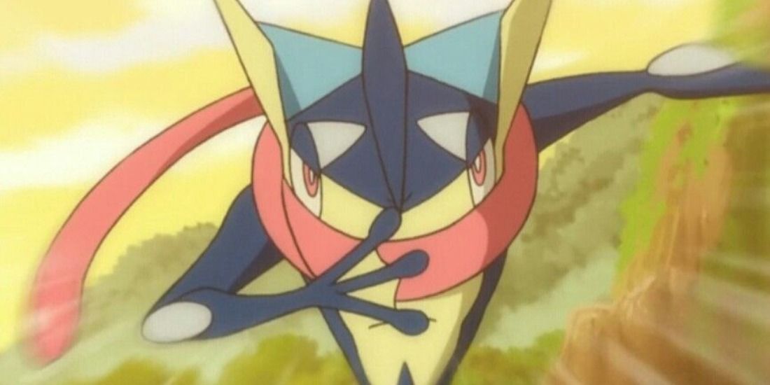 Greninja running towards the screen in the Pokemon Anime