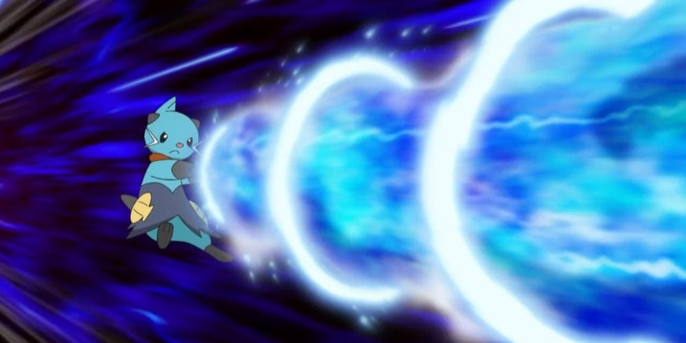 Dewott spews a beam of water via Hydro Pump in the Pokemon Anime.