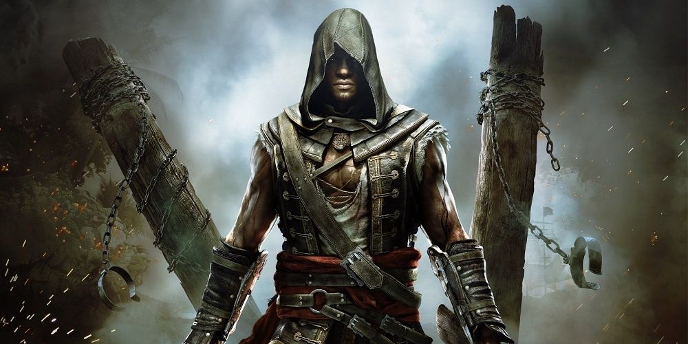 Promotional art of Adewale from Assassin's Creed Freedom Cry standing next to broken chains