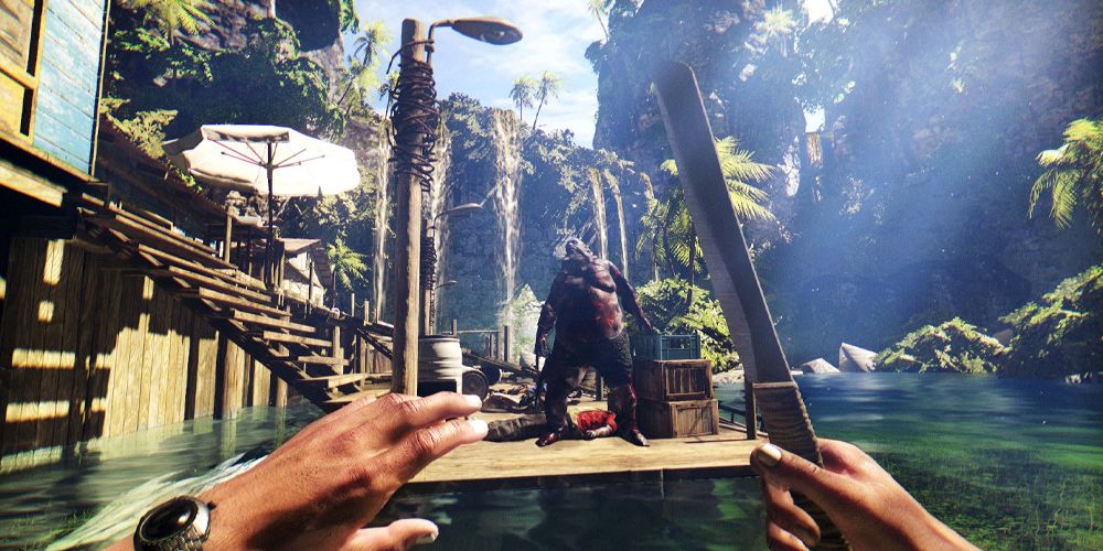dead island gameplay holding a knife