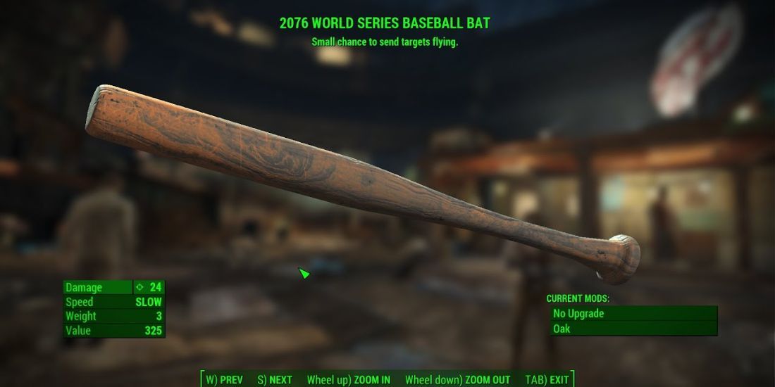 A screenshot showing the stats of the 2076 World Series Baseball Bat weapon.