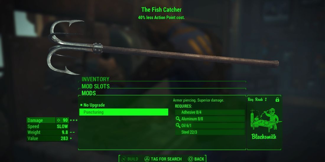 A screenshot showing the stats of the The Fish Catcher weapon.