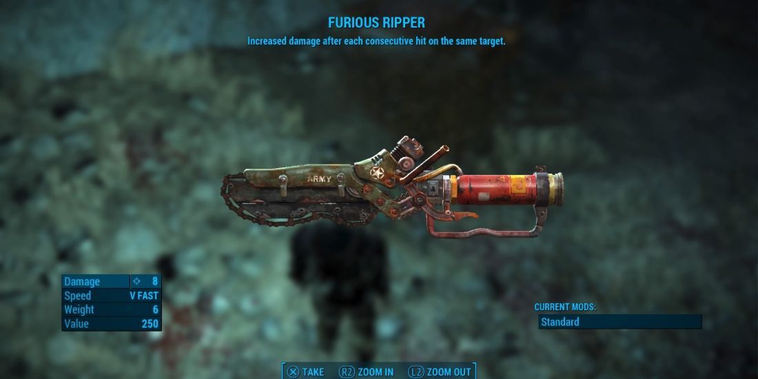 A screenshot showing the stats of the Furious Ripper weapon.